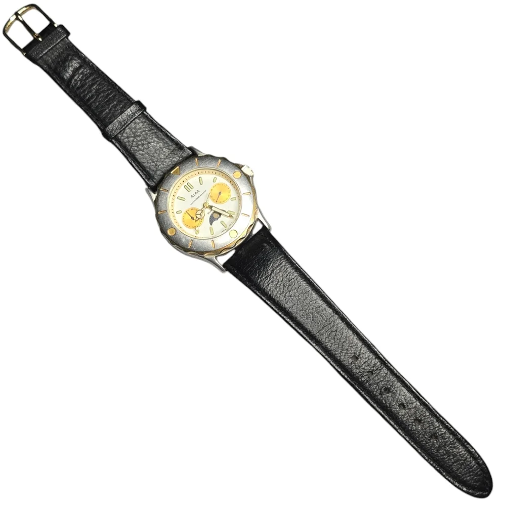 Vintage Seiko Alba Moon Phase Chronograph Watch V33H-X002 Lume Orange